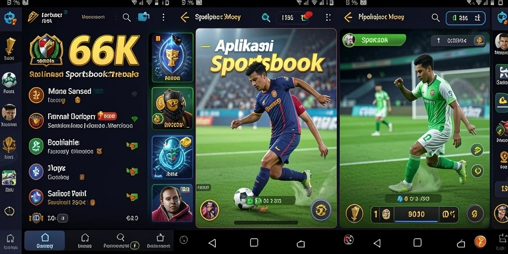 Tampilan utama aplikasi 66K dengan gameplay taruhan olahraga.
