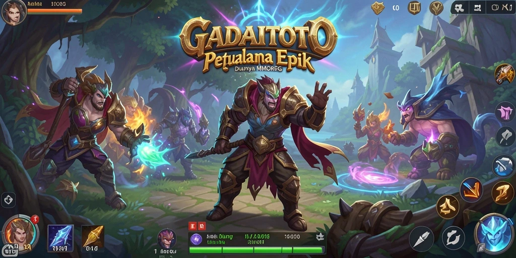 Screenshot gameplay GADAITOTO menampilkan pertarungan epik di dunia fantasi.