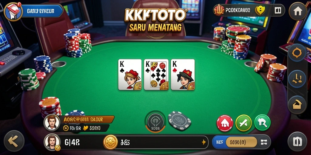 Tampilan gameplay KPKTOTO dengan suasana poker yang mendebarkan.