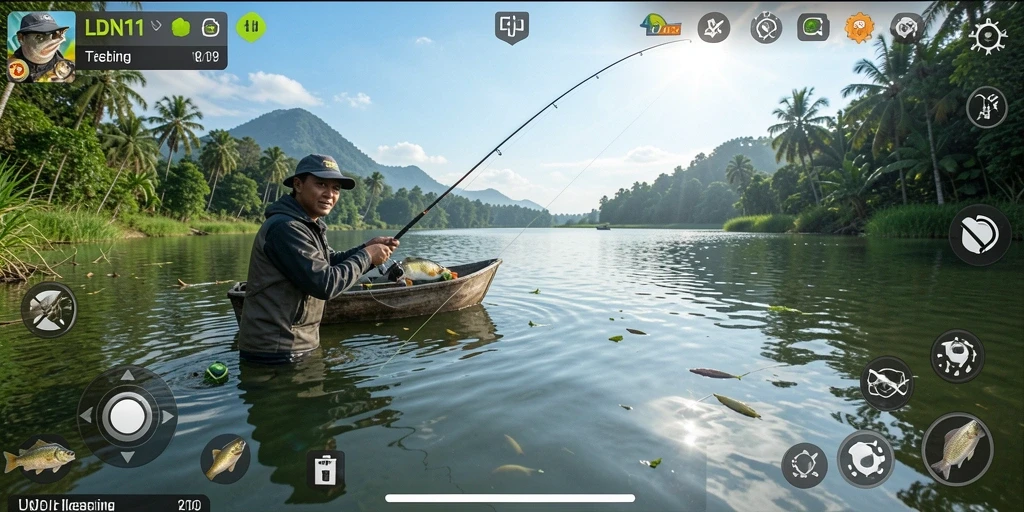Tampilan gameplay LDN11 yang menawan dengan berbagai jenis ikan.