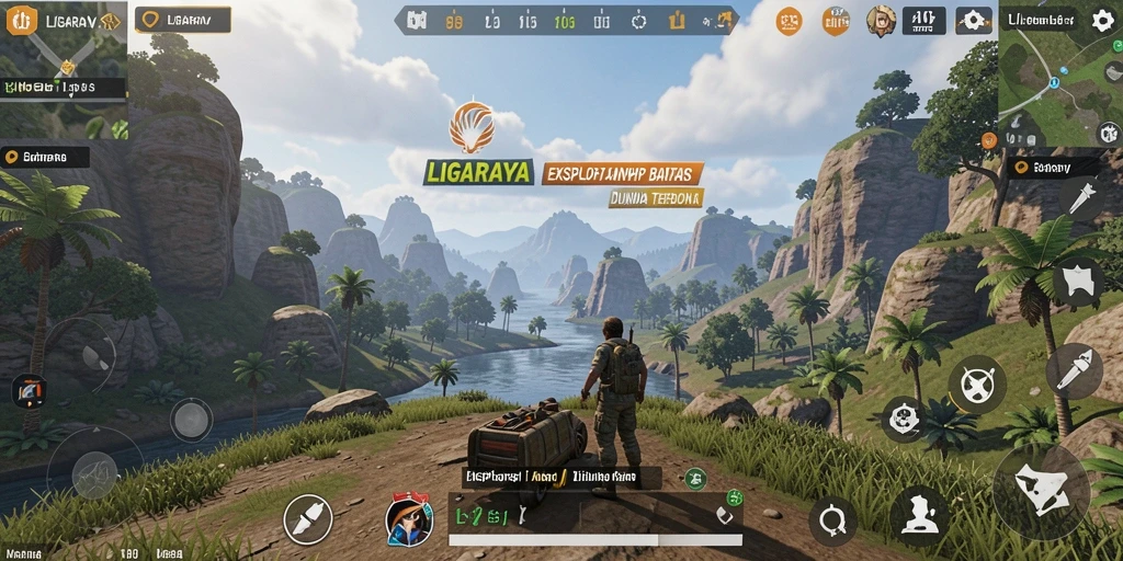 Screenshot gameplay LIGARAYA yang menampilkan eksplorasi dunia terbuka yang luas.